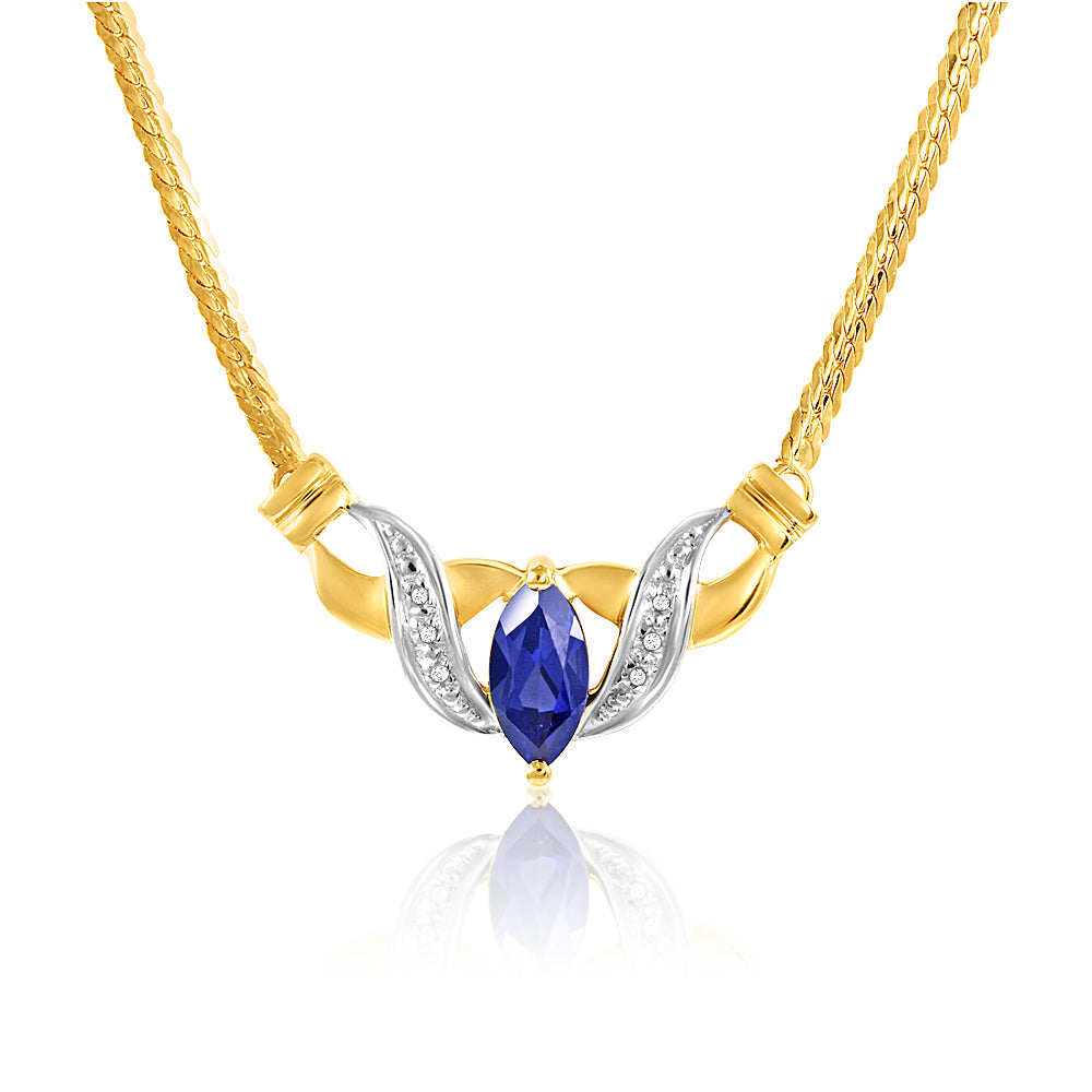 9ct Alluring Yellow Gold Created Sapphire + Diamond Chain