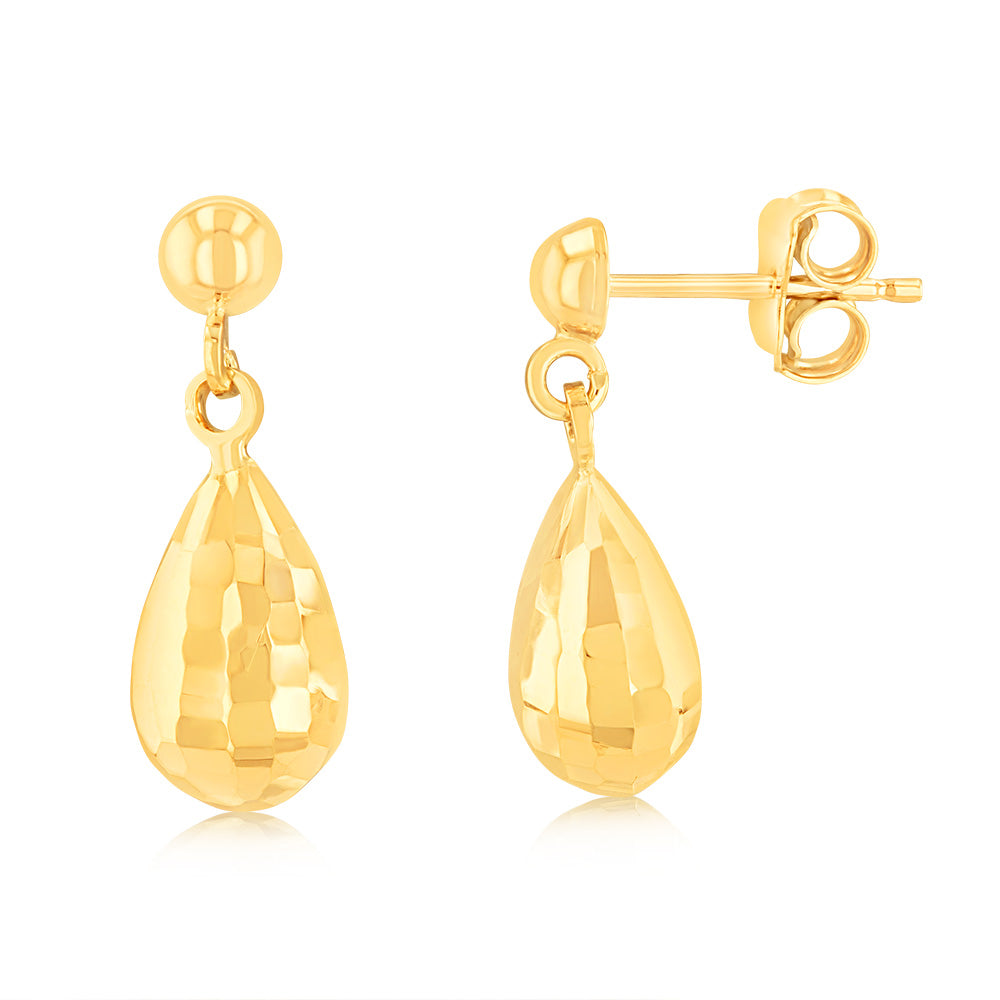 9ct Yellow Gold Diamond Cut Tear Drop Earrings – Grahams Jewellers