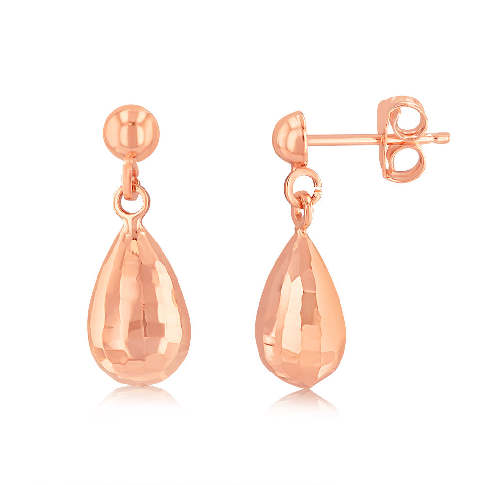 9ct Rose Gold Diamond Cut Tear Drop Earring – Grahams Jewellers