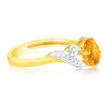 Load image into Gallery viewer, 9ct Yellow &amp; White Gold Two Tone Natural Citrine And Diamond Ring