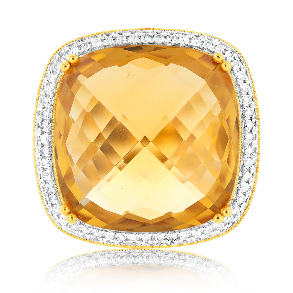 Citrine and diamond ring yellow deals gold