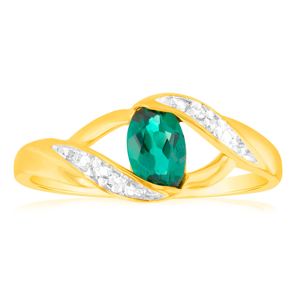 Created Emerald Cubic Zirconia Ring in 9ct Yellow Gold