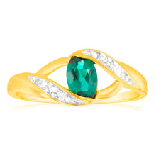 Load image into Gallery viewer, Created Emerald Cubic Zirconia Ring in 9ct Yellow Gold