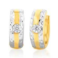 Load image into Gallery viewer, 9ct Yellow And White Gold Silverfilled Cubic Zirconia 10mm Hoop Earrings