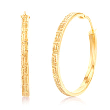 Load image into Gallery viewer, 9ct Yellow Gold Silverfilled Greek Key Hoop Earrings