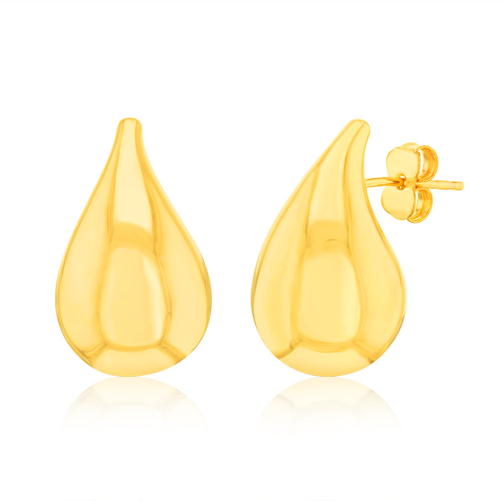 9ct Yellow Gold Silver Filled Polished Tear Drop Stud Earrings 