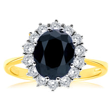 Load image into Gallery viewer, 9ct Yellow Gold Natural Sapphire 2.50 Carat 9X7mm Oval with 0.50 Carat Diamonds Ring