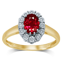 Load image into Gallery viewer, 9ct Yellow Gold Created Oval Ruby &amp; Diamond Ring