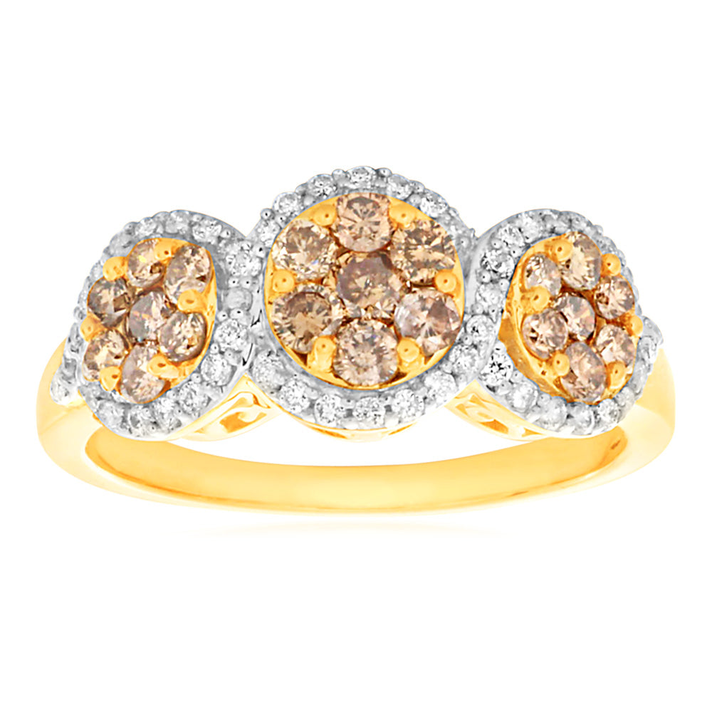 Australian Diamond 9ct Yellow Gold 1 Carat Diamond Trilogy Ring