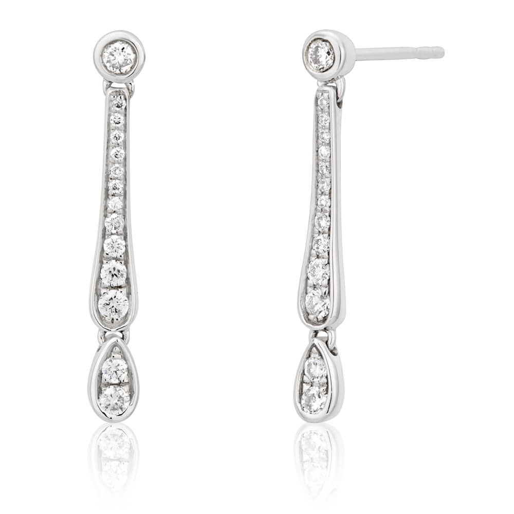 9ct White Gold Diamond Drop Earrings Tw 35 Points Grahams Jewellers