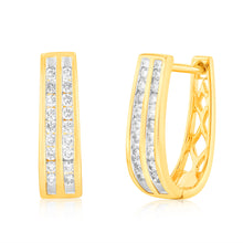 Load image into Gallery viewer, 9ct Yellow Gold 1/2 Carat Diamond Double Row Hoop Earrings