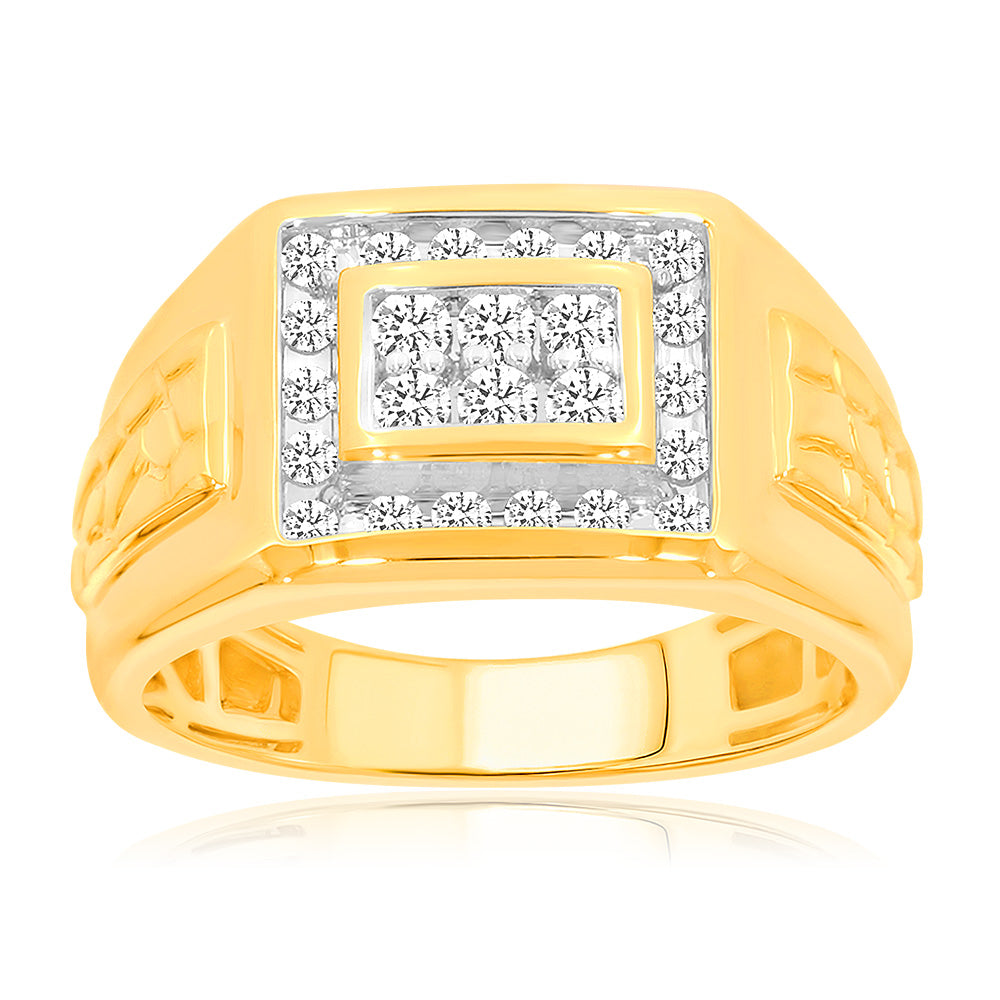 9ct Yellow Gold 1/2 Carat Diamond Ring Set With 24 Brilliant Cut Diamonds