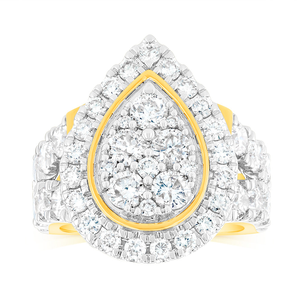 9ct Yellow Gold 4 Carat Diamond Ring with Brilliant Cut Diamonds