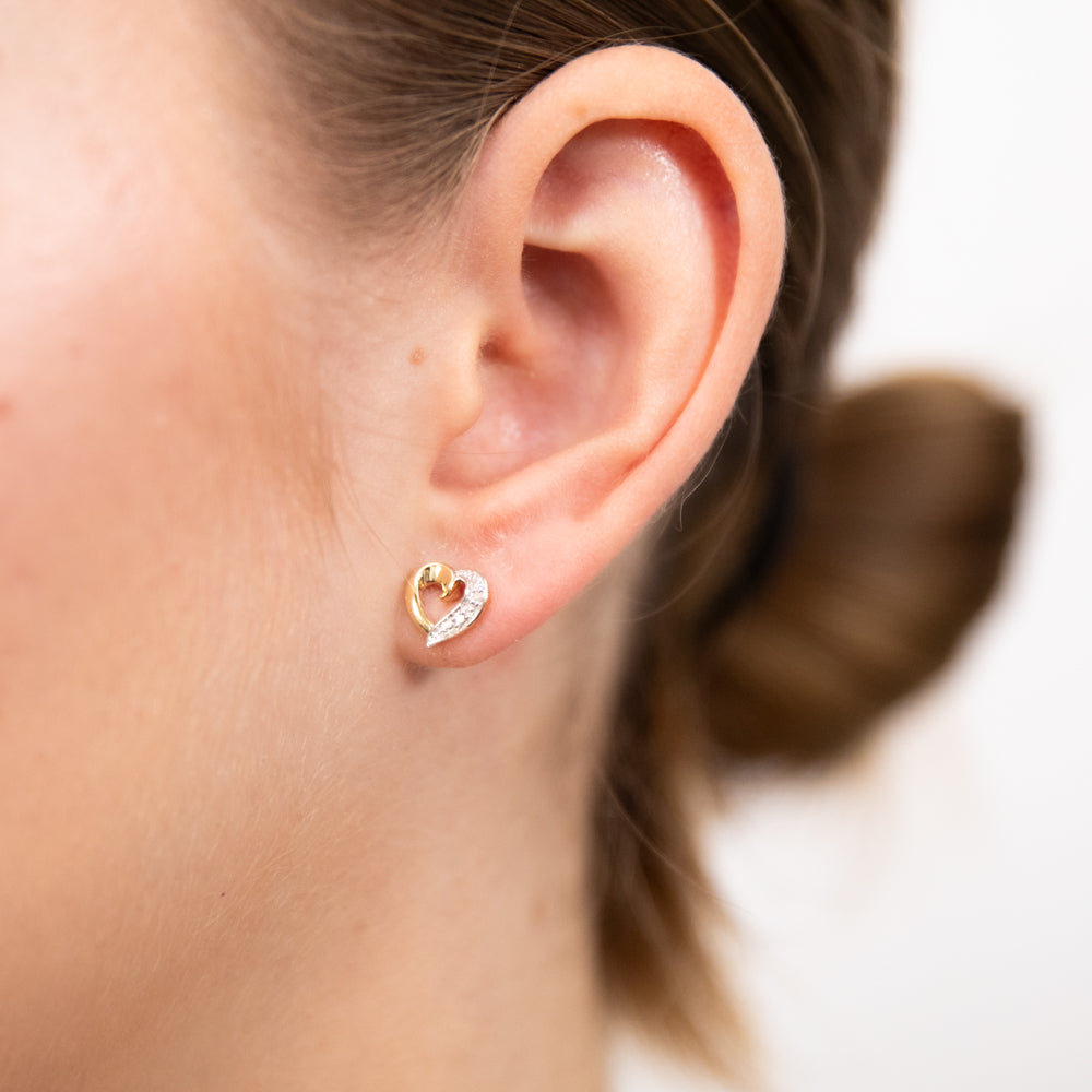 9ct Yellow Gold Heart Shaped Diamond Stud Earrings