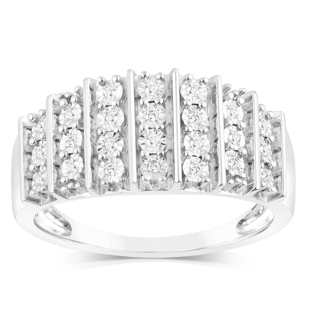 Sterling Silver 1/10 Carat Diamond Ring With 24 Round Brilliant Cut Di ...