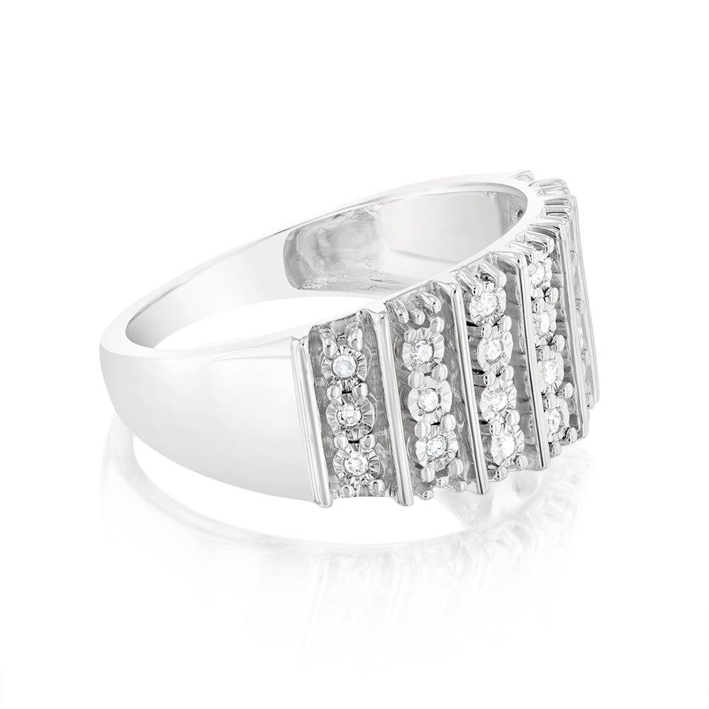 Sterling Silver 1/10 Carat Diamond Ring With 24 Round Brilliant Cut Diamonds