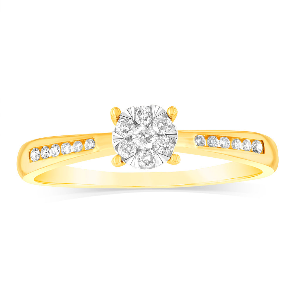 9ct Yellow 1/4 Carat Round Cluster Diamond Ring