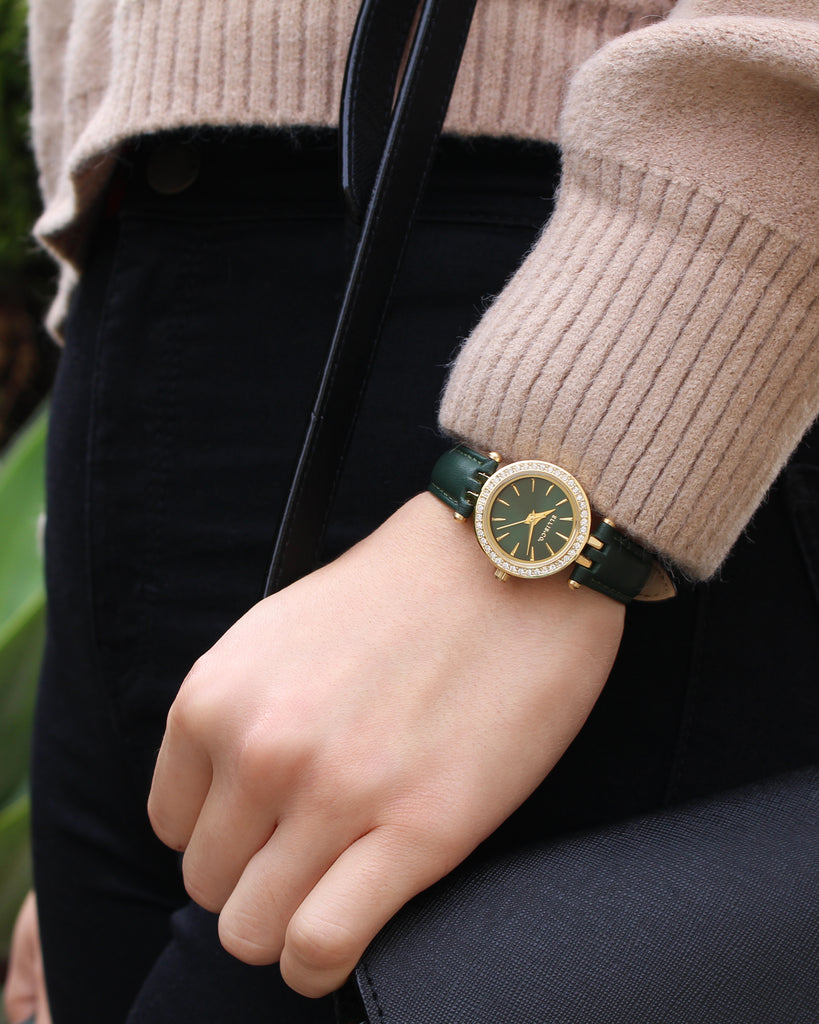 Green leather strap on sale watch