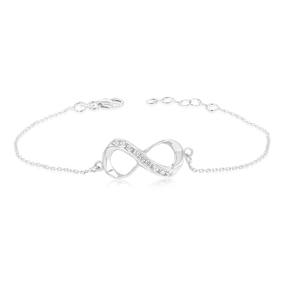 Sterling Silver Cubic Zirconia Infinity Trace Bracelet 19cm