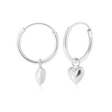 Load image into Gallery viewer, Sterling Silver Heart Drop Hoop Earrings