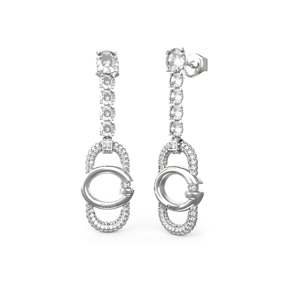 Guess Stainless Steel 41mm G Logo And Crystal Tennis Drop Earrings