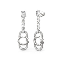 Load image into Gallery viewer, Guess Stainless Steel 41mm G Logo And Crystal Tennis Drop Earrings