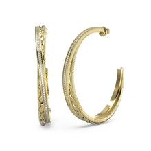 Load image into Gallery viewer, Guess Gold Plated Stainless Steel 52mm Matelasse And Pave Hoop Earrings