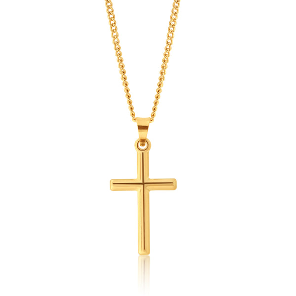 Mens solid gold cross deals and chain