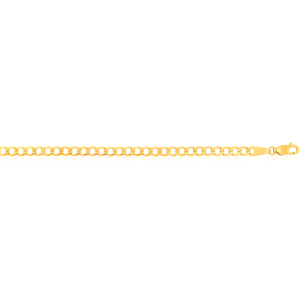 9ct Yellow Gold Superflat Light 95 Gauge Curb 21cm Bracelet