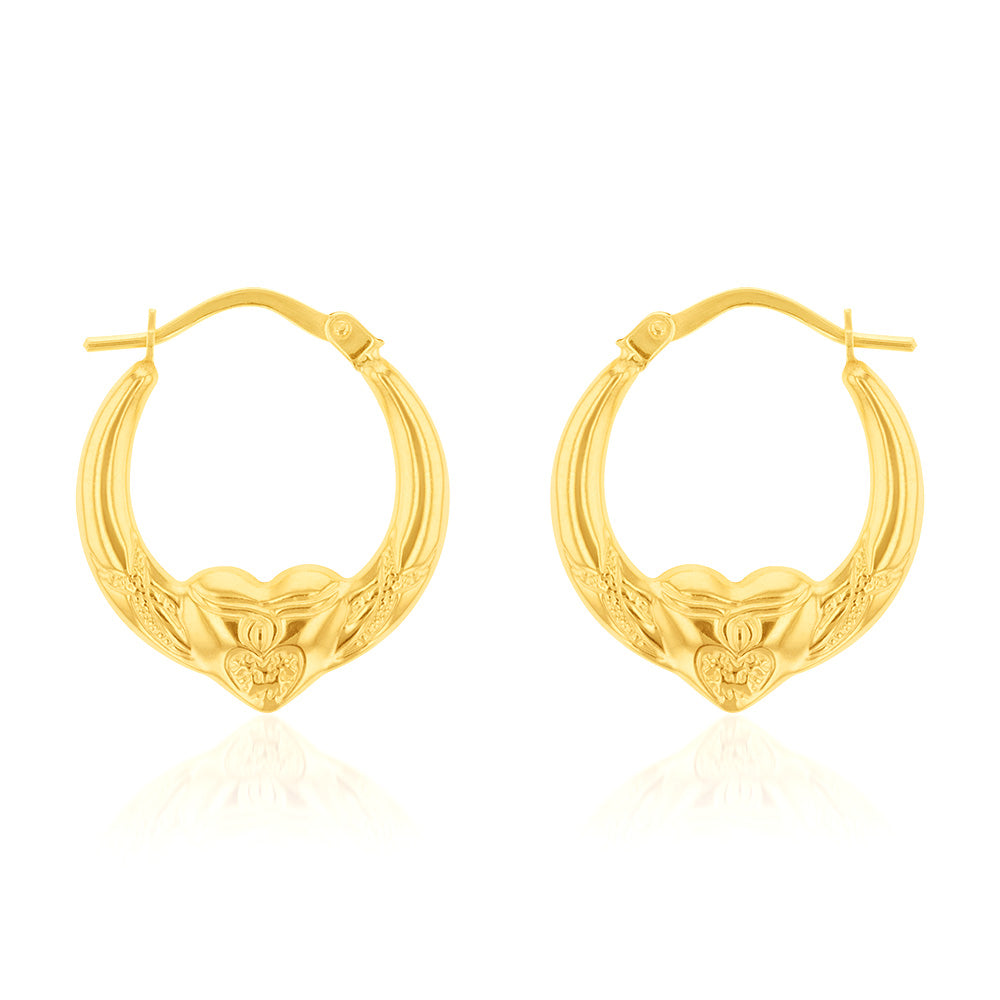 9ct Yellow Gold Heart Creole Earrings