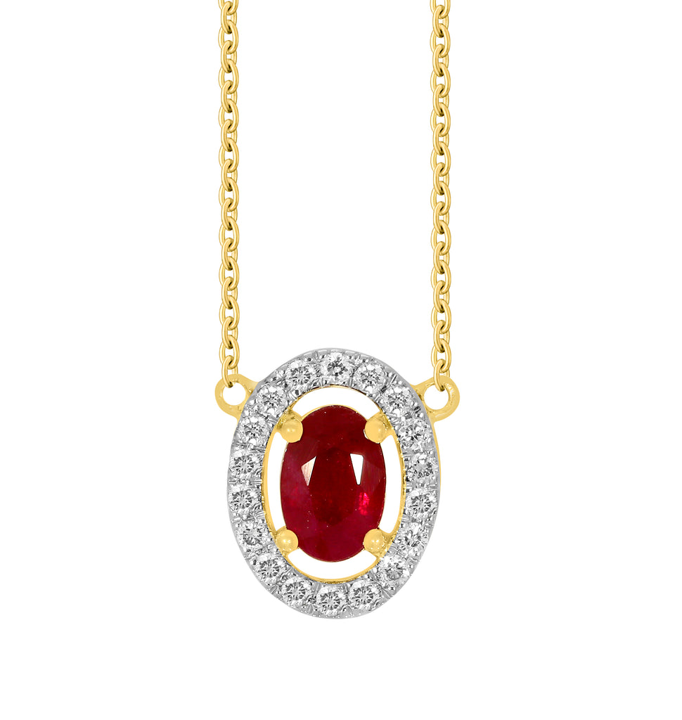 18ct Yellow Gold 0.60 Carat Natural Ruby & Diamond Pendant with 45cm Chain