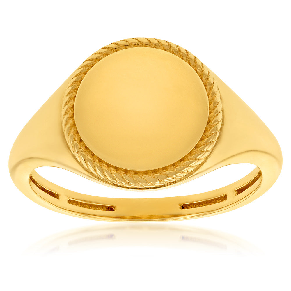 9ct Yellow Gold Round Rope Edge Signet Ring