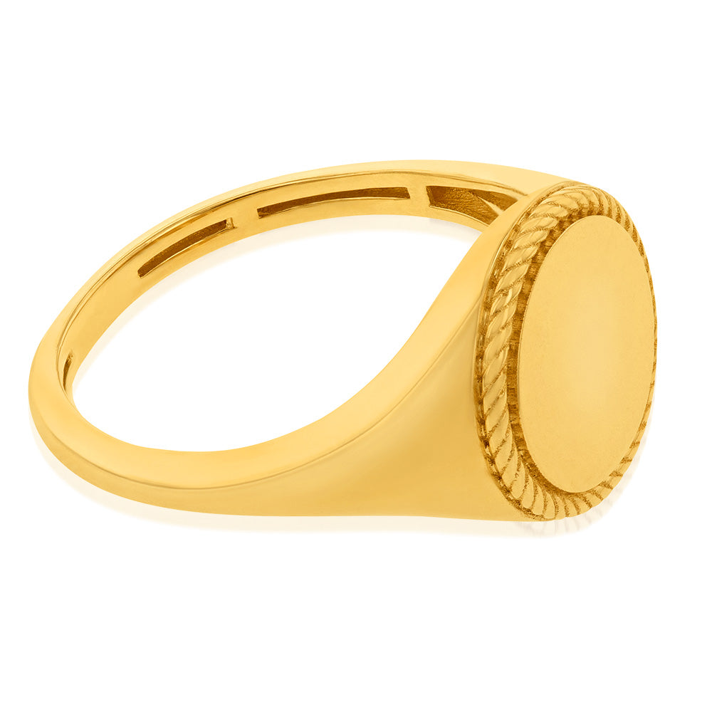 9ct Yellow Gold Round Rope Edge Signet Ring