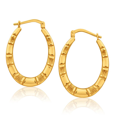 Versil 14K Yellow Gold Fancy Glimmer Infused Hoop Earrings