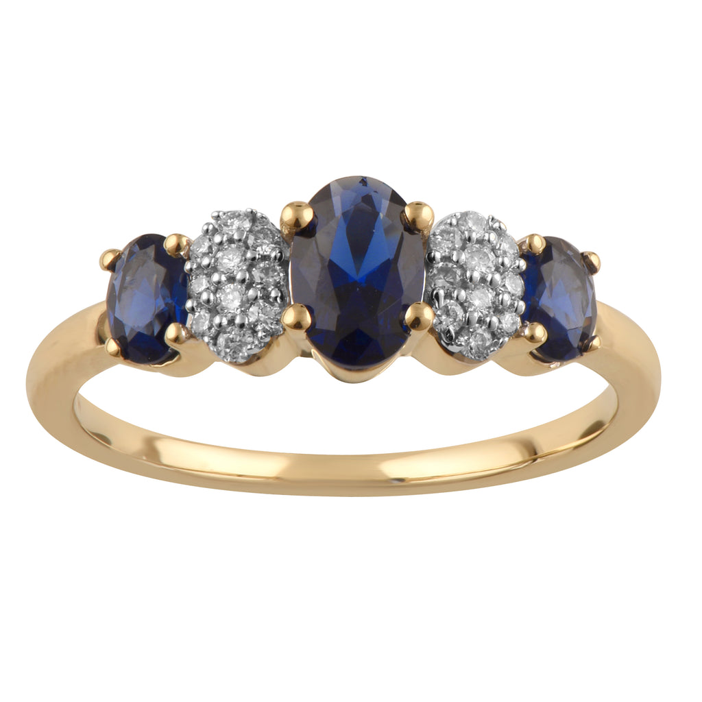 9ct Yellow Gold Created Blue Sapphire & Diamond Ring – Grahams Jewellers