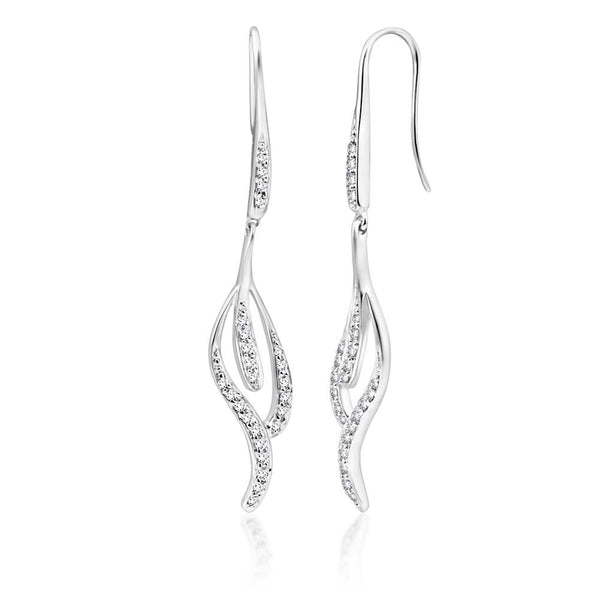 9ct Superb White Gold Diamond Drop Flutter Earrings Grahams