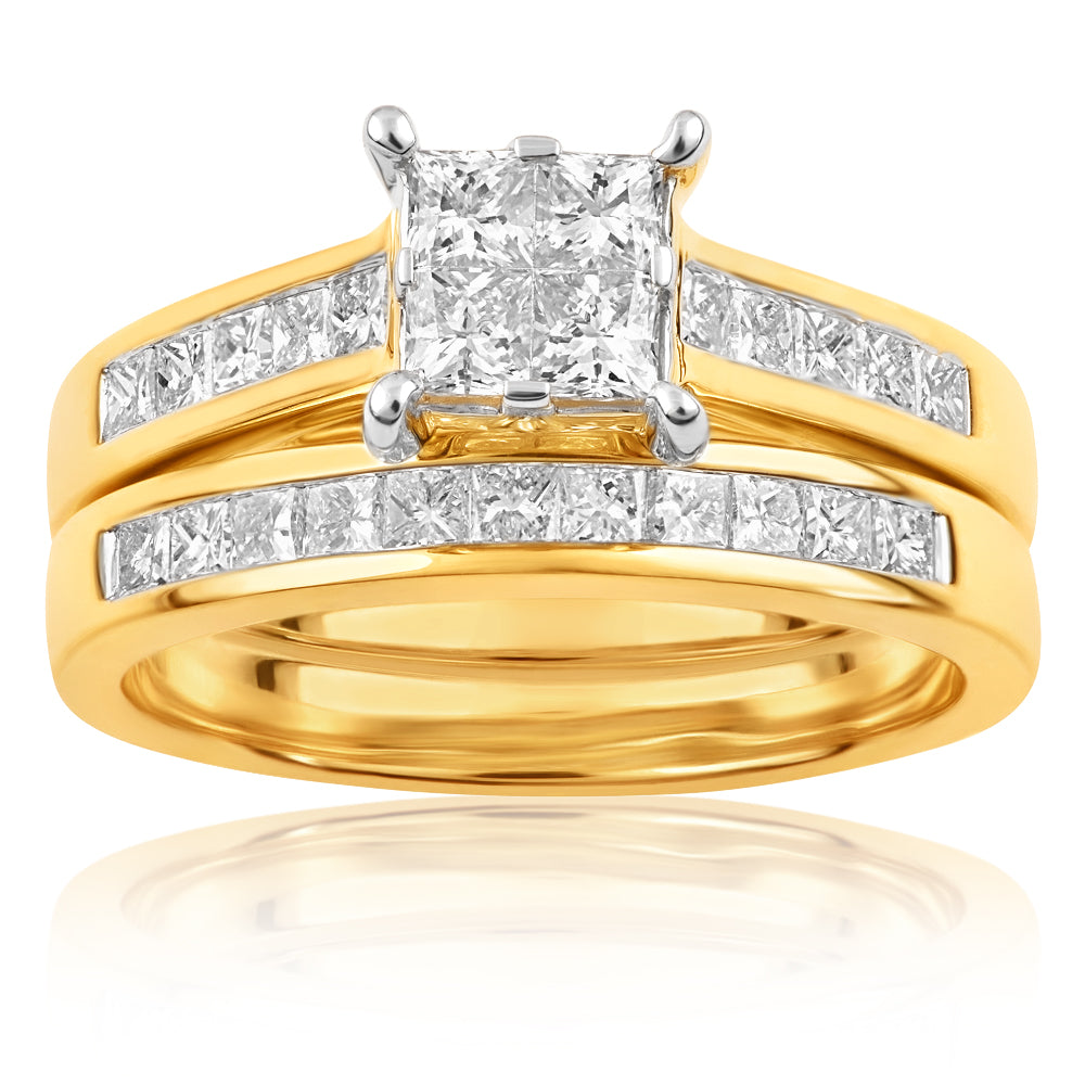 SEAMLESS LOVE 9ct Yellow Gold Bridal Set Ring with 1.50 Carat of Diamo ...