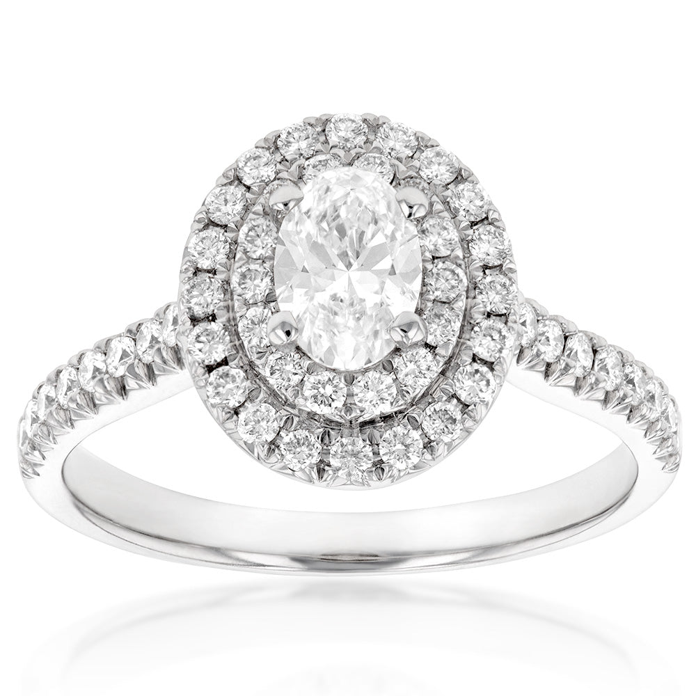 18ct White Gold 1 Carat Diamond Solitaire Ring with 0.45 Carat Oval Ce ...