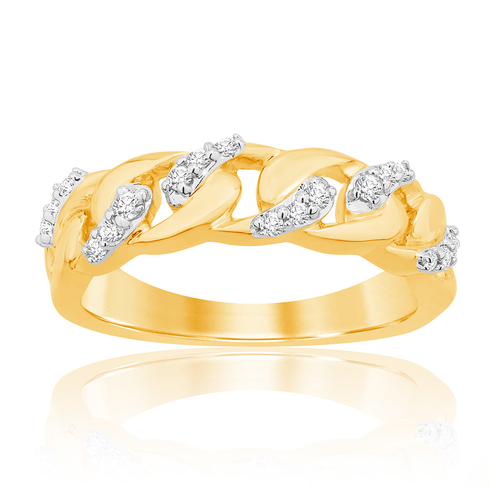 9ct Yellow Gold Diamond Link Ring