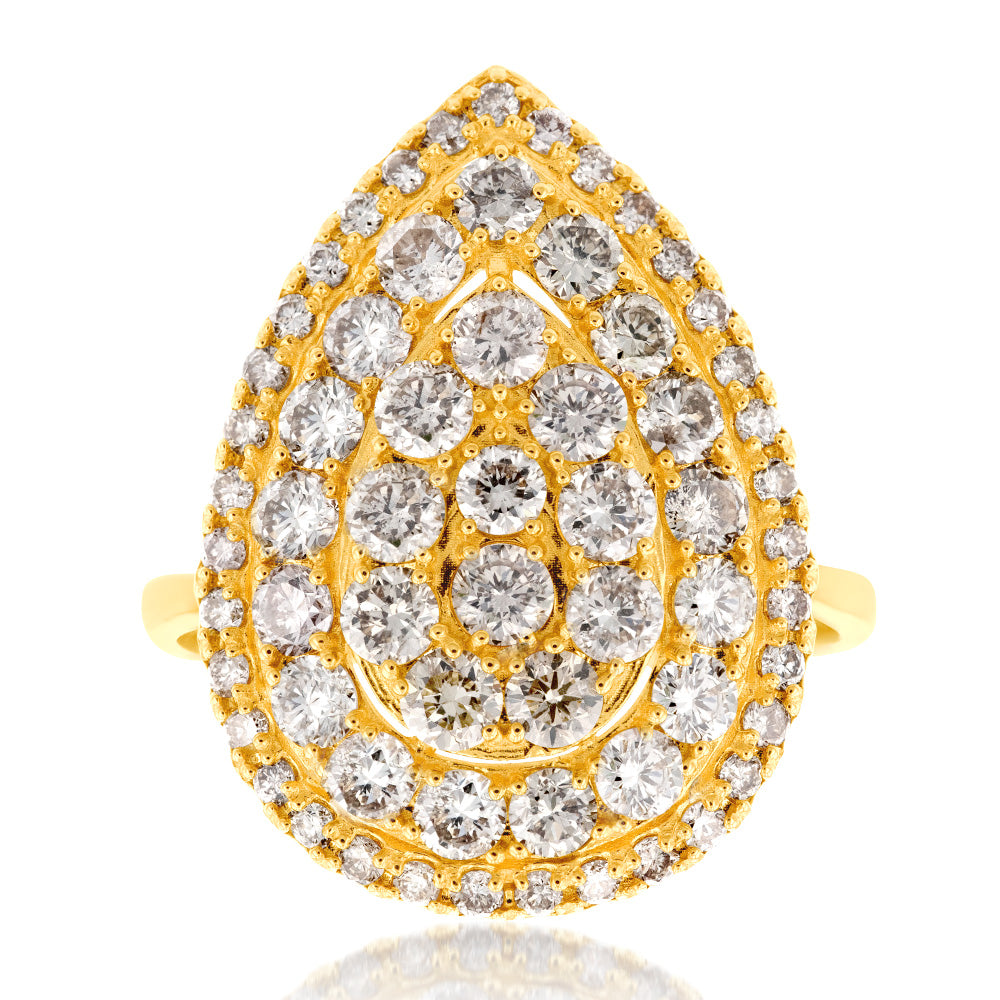 18ct Yellow Gold 2 Carat Diamond Pear Shape Cluster Ring