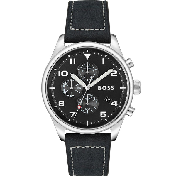 Hugo boss black leather best sale chronograph watch