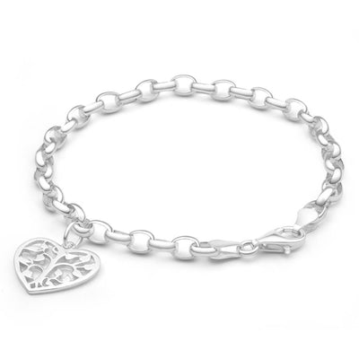 9ct White Gold Charm Bracelet With Padlock Clasp & 5 Charms.