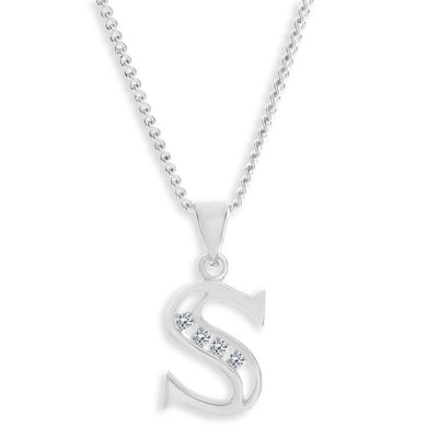 9ct Gold Cubic Zirconia Script Initial M Pendant in White