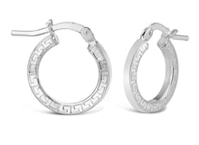 Load image into Gallery viewer, Sterling Silver Greek Key Flat Hoops