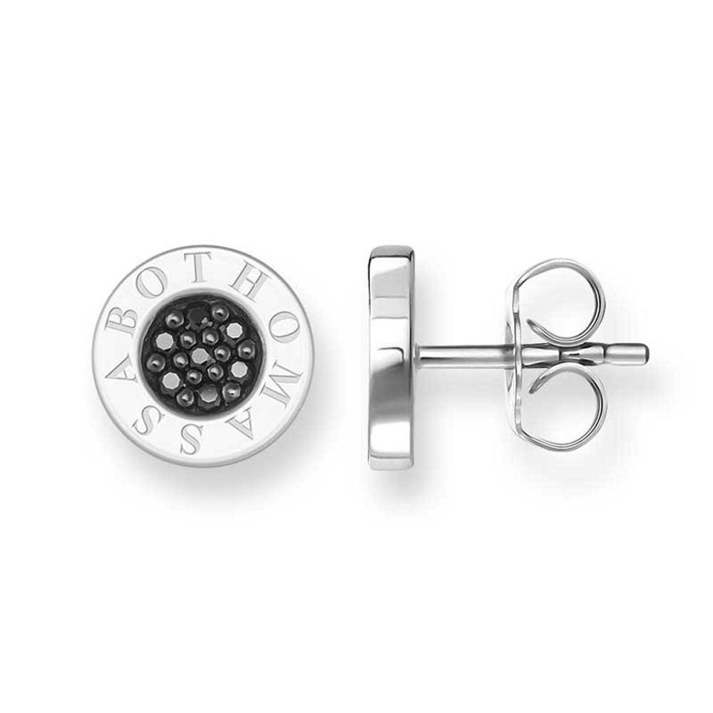 Sterling Silver Thomas Sabo Round Black Pave Zirconia Stud Earrings