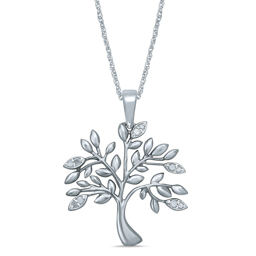 Sterling Silver Diamond Tree of Life Pendant with 10 Brilliant Diamonds on 45cm Chain