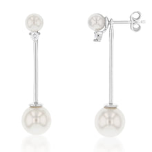 Load image into Gallery viewer, Sterling Silver White Shell Pearl and Zirconia Drop Earrings