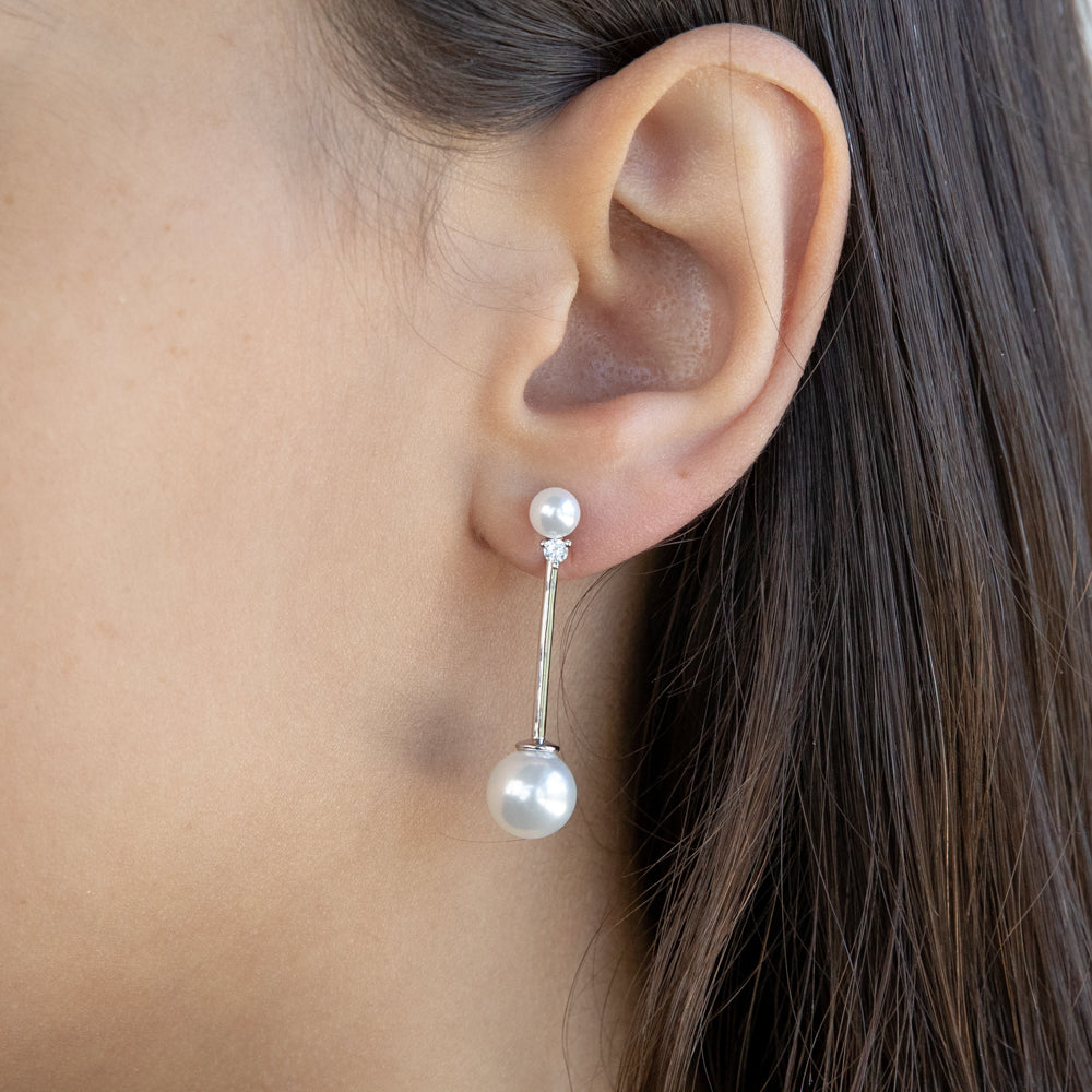 Sterling Silver White Shell Pearl and Zirconia Drop Earrings