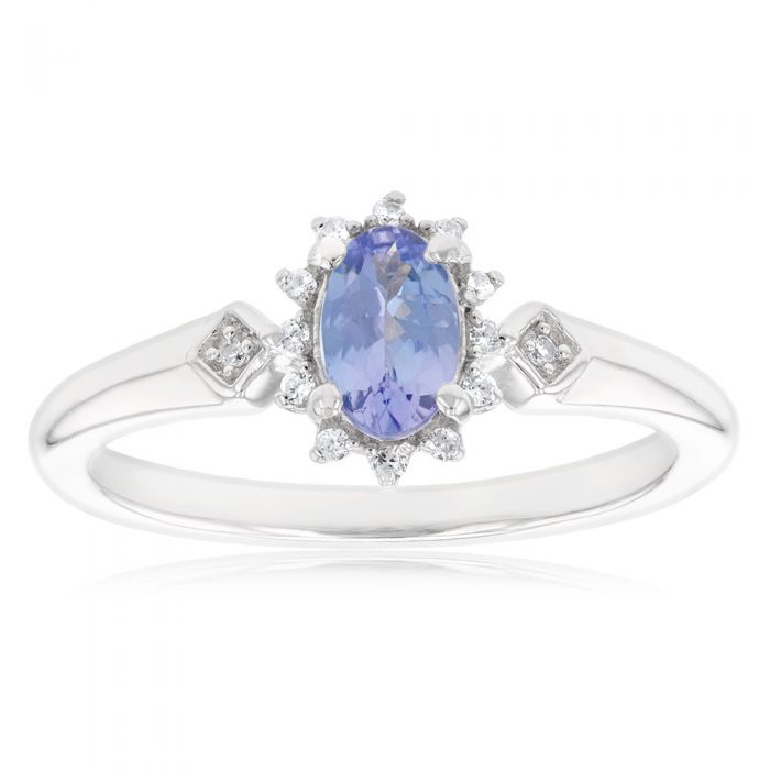 Sterling Silver 0.50ct Tanzanite and White Zircon Ring