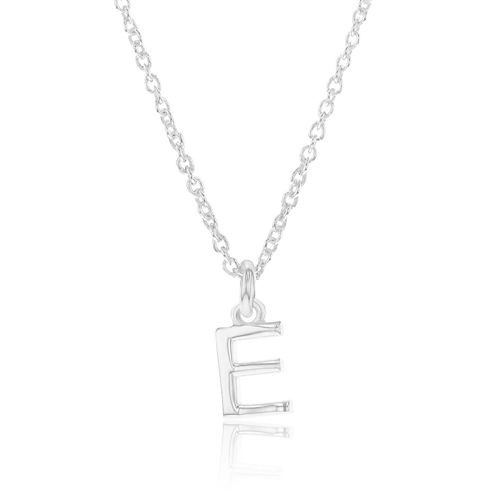 Sterling Silver Initial Letter "E" Pendant On 45cm Chain